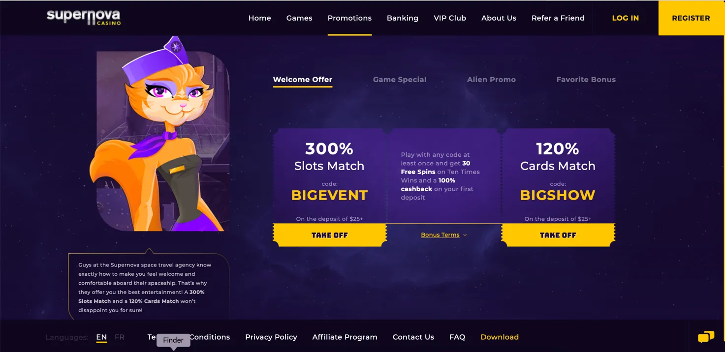 Bonuses and Promotions offered by SuperNova Casino